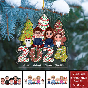 Family Crossed Legs Sitting Christmas Tree Cake Patterned Personalized Acrylic Ornament