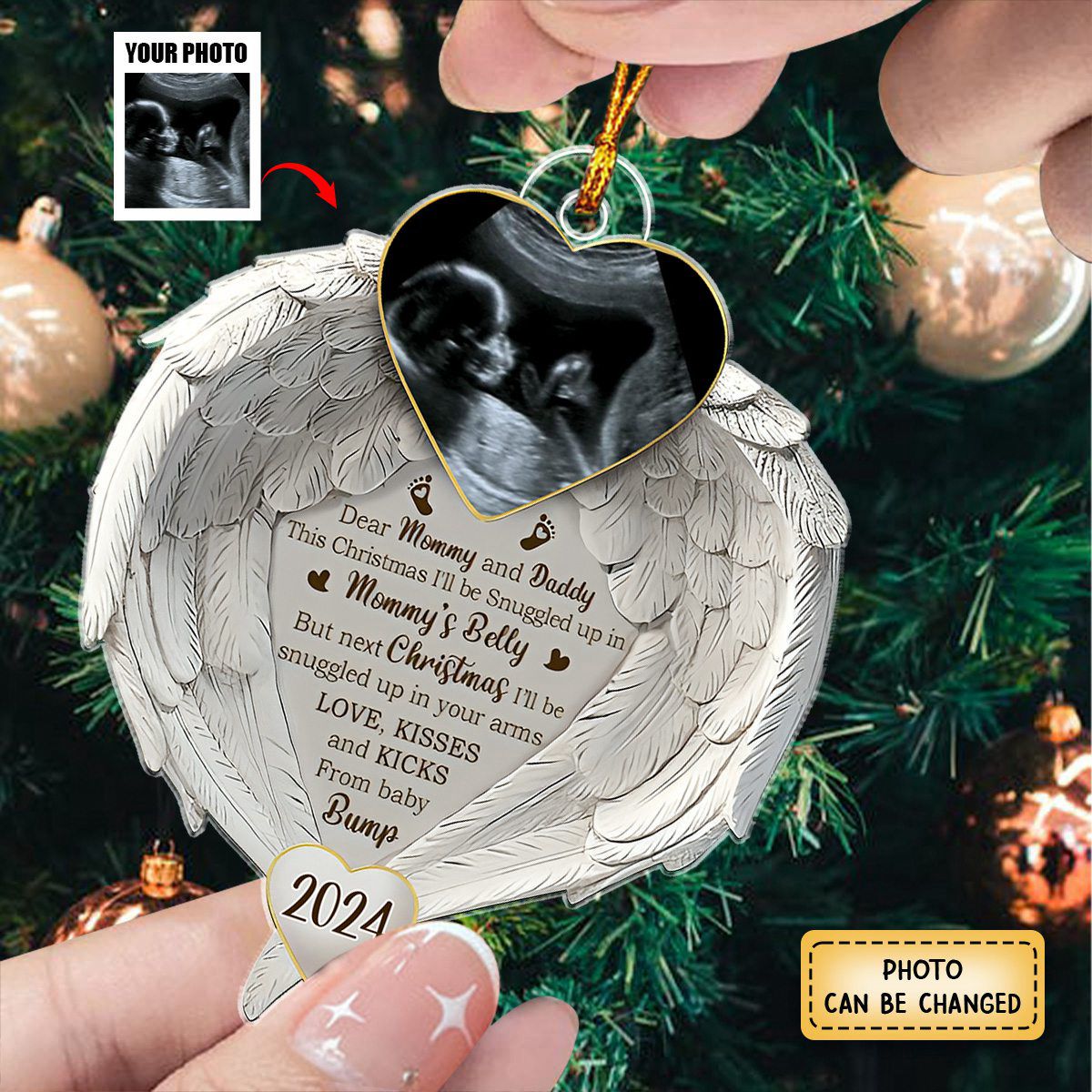 Custom Photo Baby Will Be Snuggled In The Belly Of Mommy - Personalized Acrylic Ornament