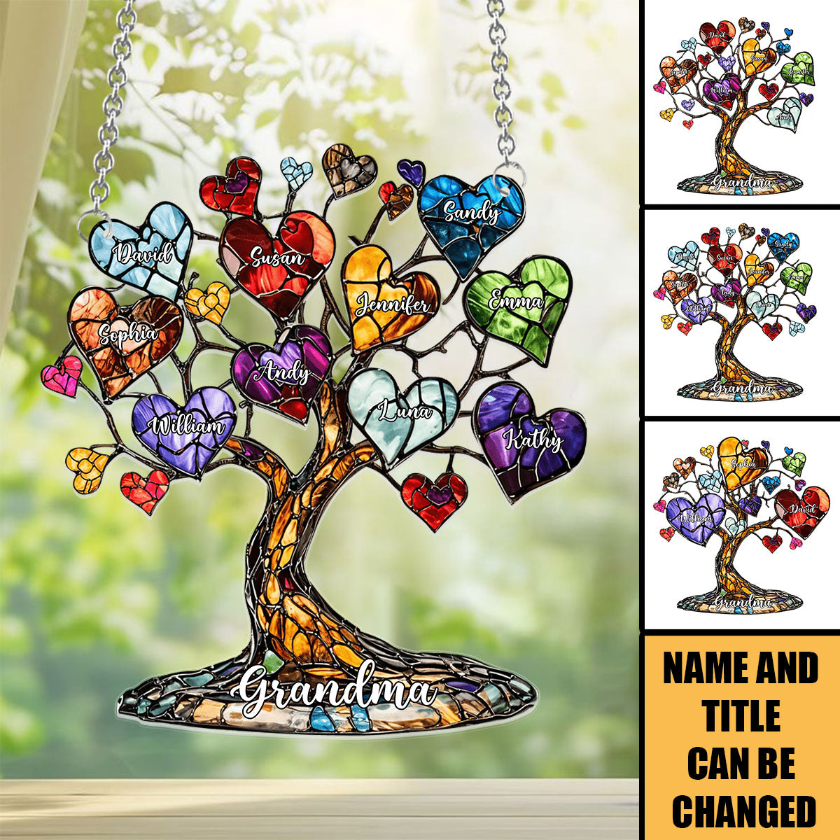 Mom Grandma Heart Tree - Personalized Mother Window Hanging Suncatcher Ornament