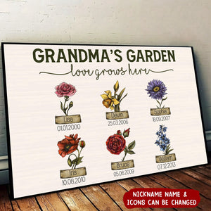 Grandma‘s Garden Love Grows Here Vintage Birth Month Flower Personalized Poster