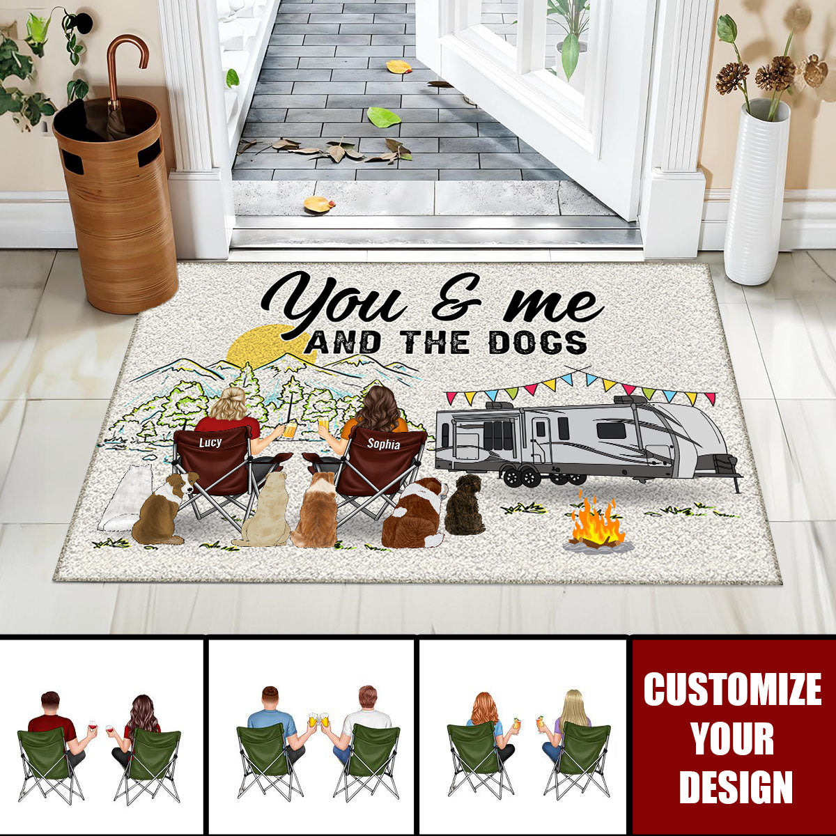 Home Is Where We Park It You And Me And The Dogs - Gift For Camping Lovers - Personalized Doormat