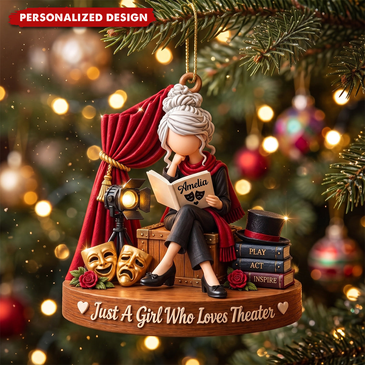 Just A Girl Who Loves Theater Personalized Acrylic Ornament - Custom Drama Gift