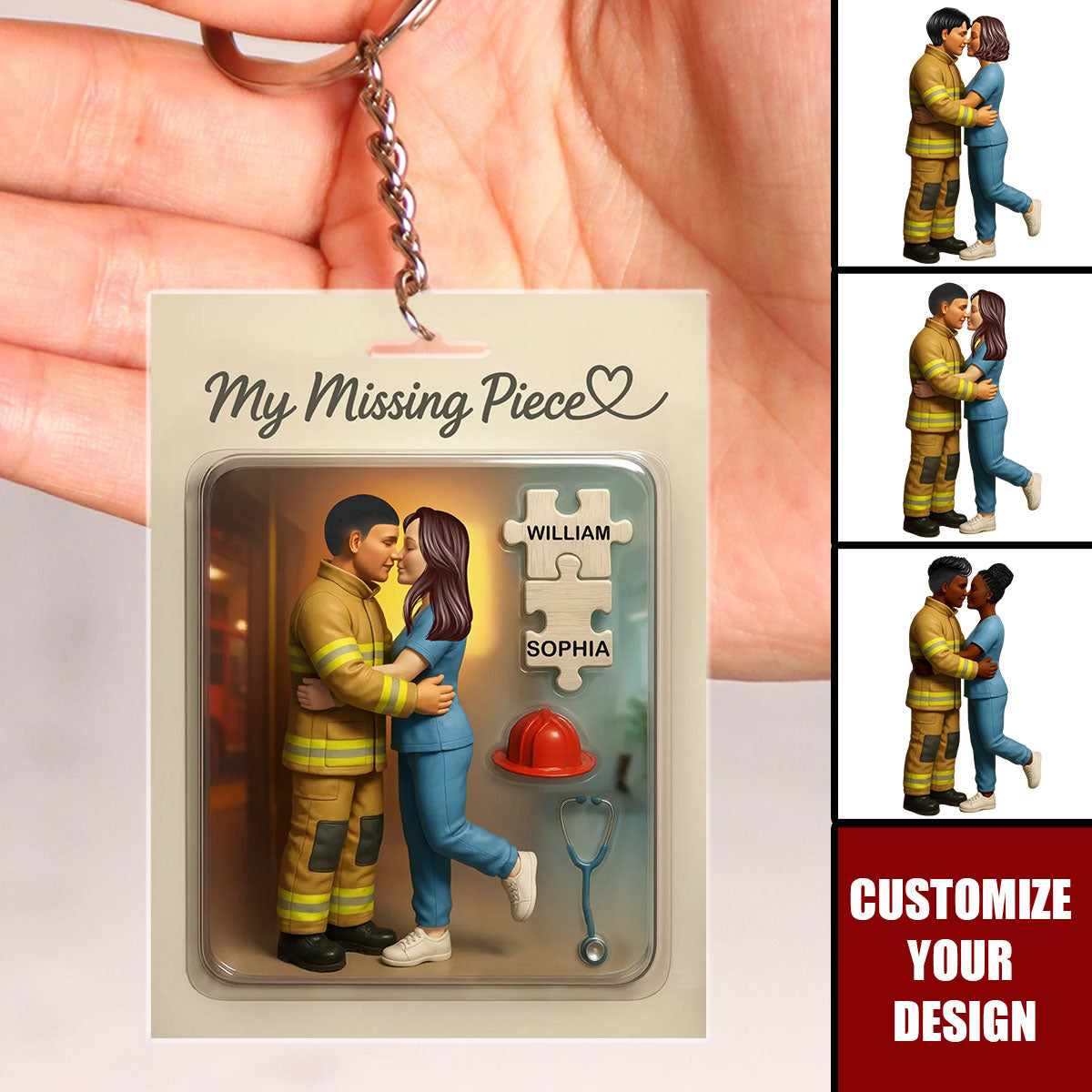 My Missing Piece Firefighter Nurse Couple Personalized Keychain