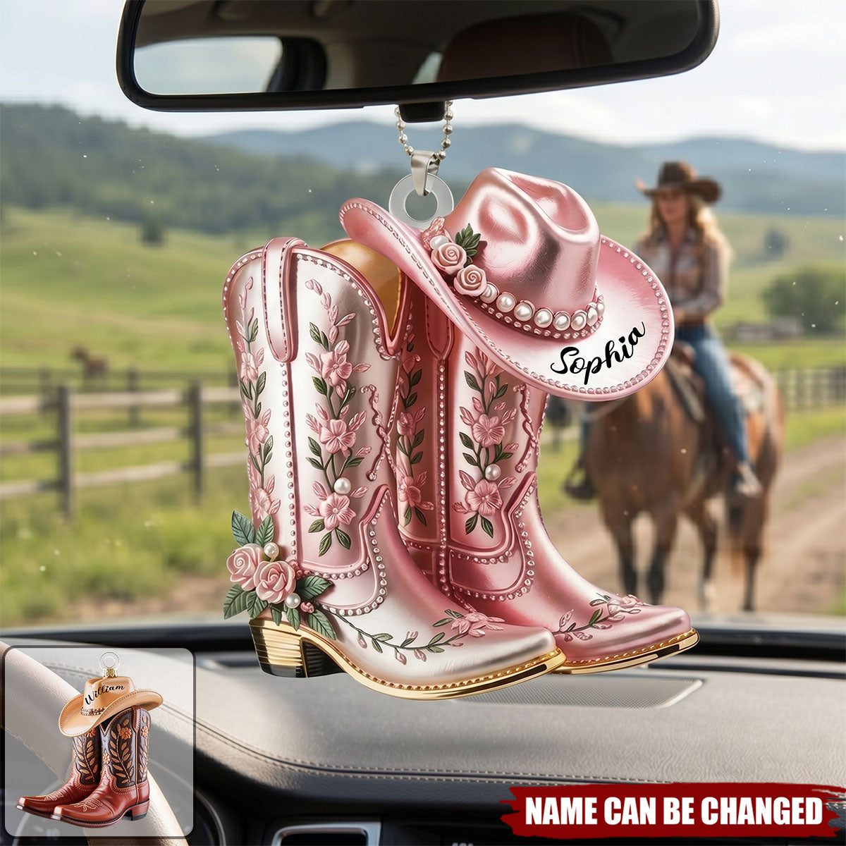 Cowgirl Cowboy Boots Personalized Western Acrylic Car Ornament