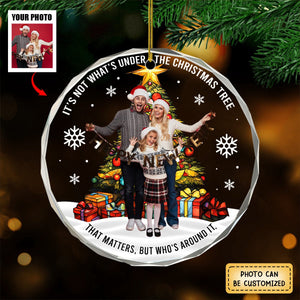 Family Under The Christmas Tree Custom Photo Personalized Crystal Ornament