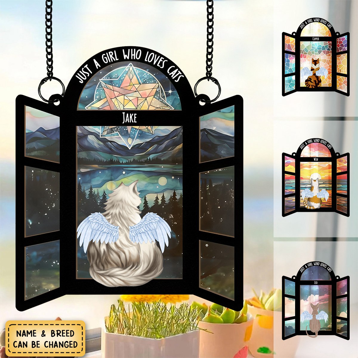 Rainbow Glass Cat Lovers - Personalized Window Hanging Suncatcher Ornament