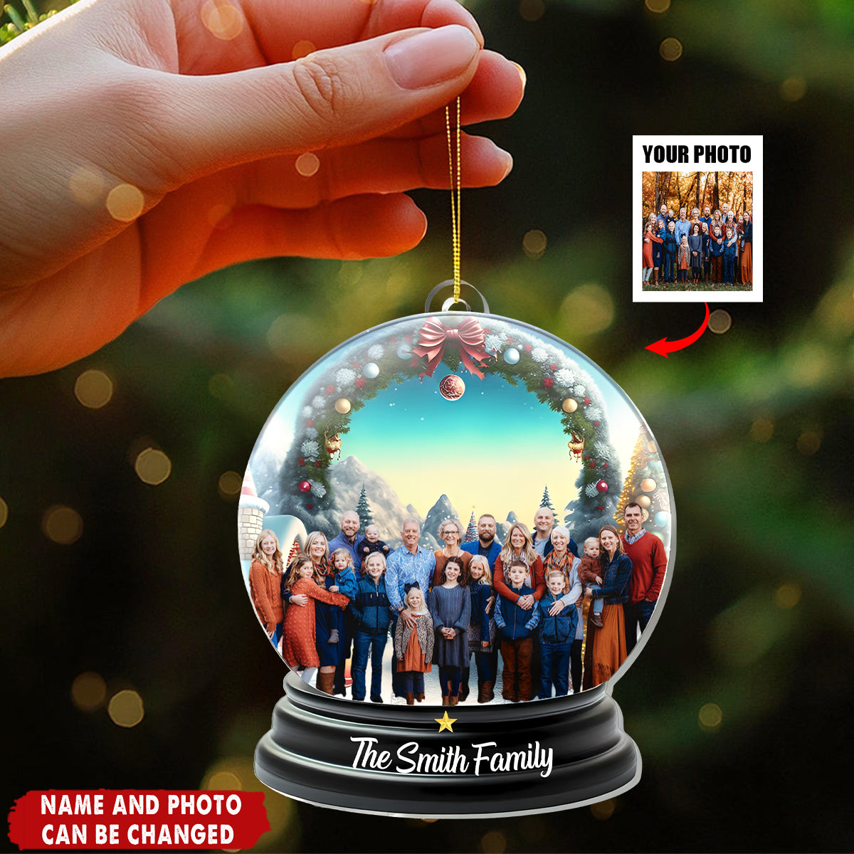 Family Christmas Scene Upload Photo - Personalized Christmas Acrylic Ornament