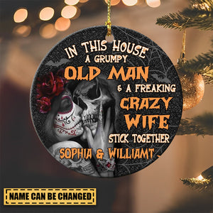Customized In This House A Man & A Wife Stick Together Circle Ceramic Ornament