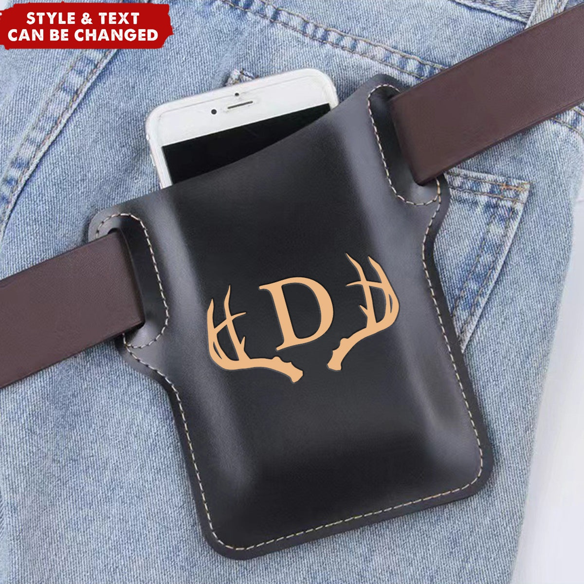 Personalized Men Leather Loop Pack Bag Pouch Case Cellphone Belt Waist Bag
