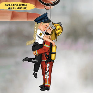 Couple In Christmas Custom Gifts For Husband And Wife Uniform - Personalized Custom Shape Acrylic Keychain