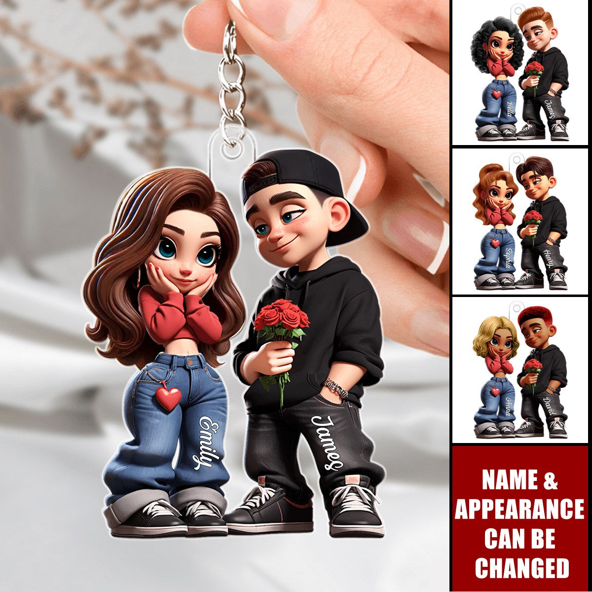 3D Y2k Style Couple - Customized Personalized Acrylics Keychain - Valentine's Day Gift For Couples, Lovers