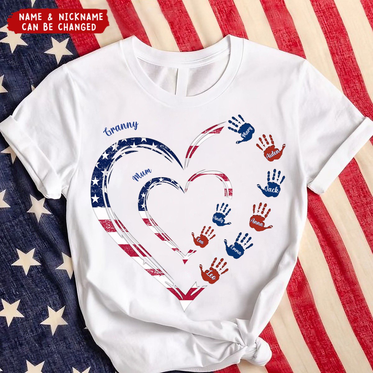 4th Of July Grandma Mom Heart Handprint Kids Personalized Shirt