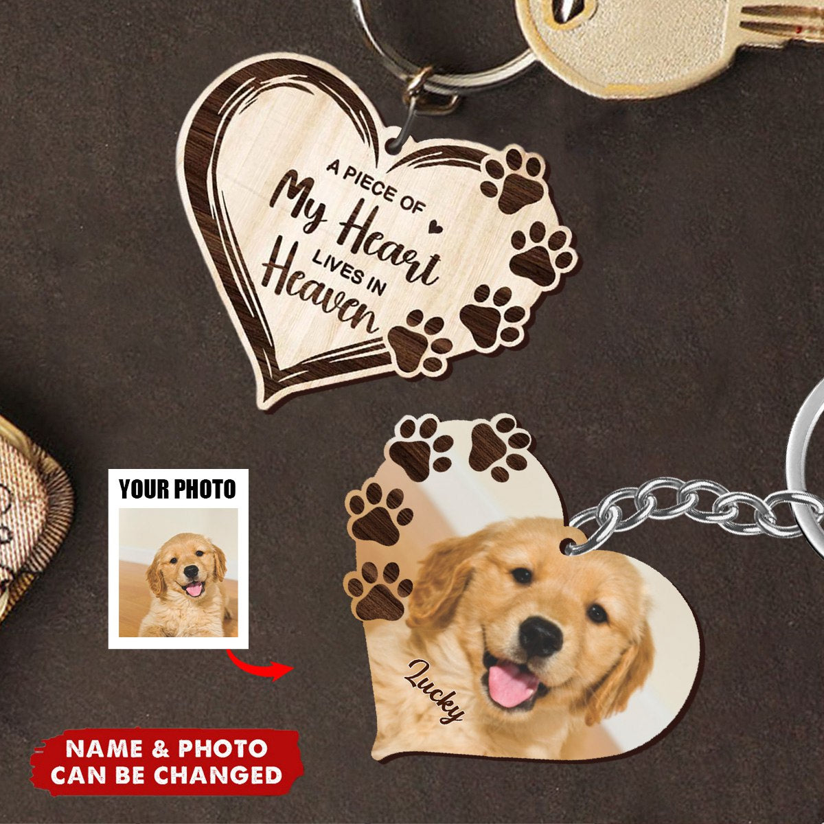 Dog Memorial Gift Personalized Photo Wooden Keychain
