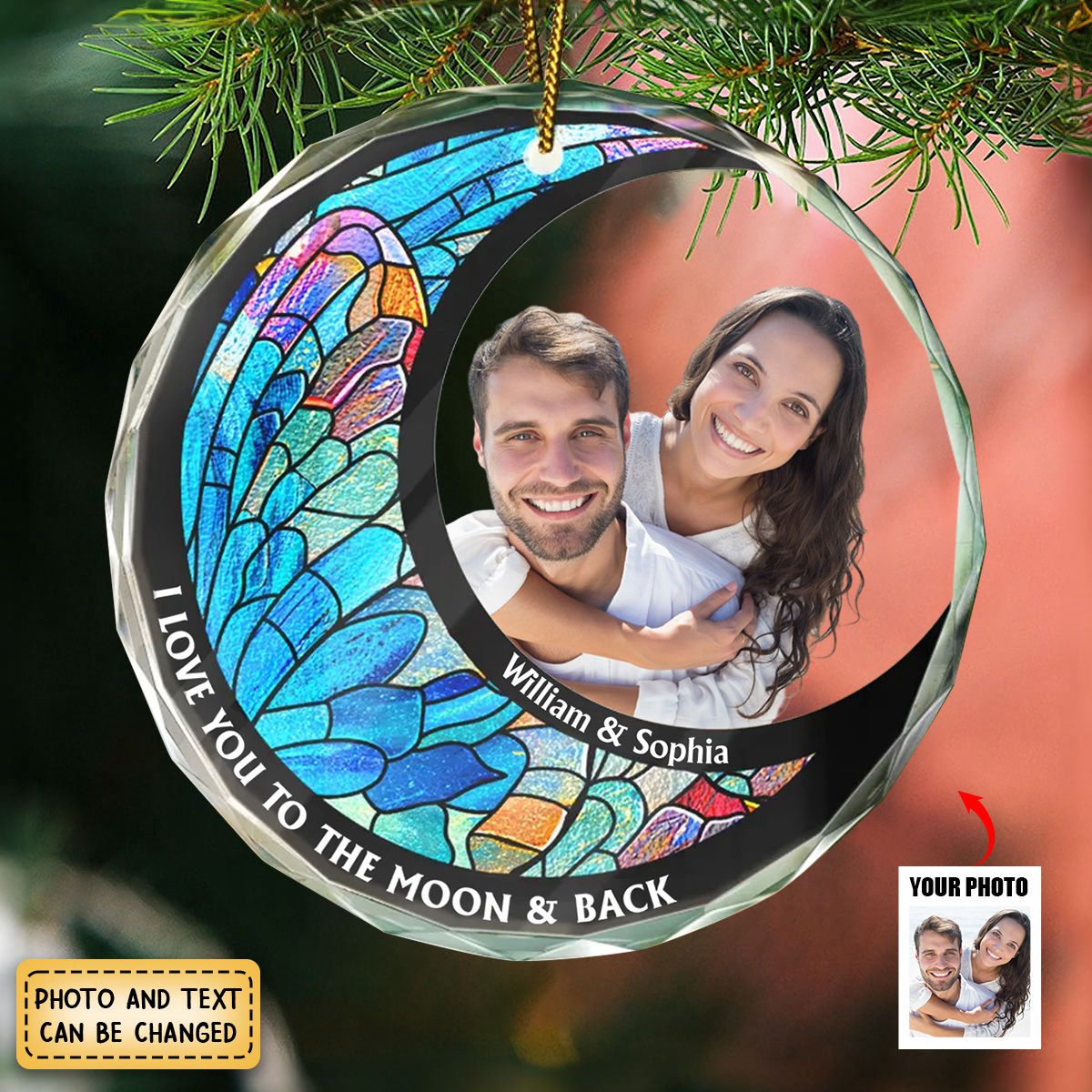 Custom Photo From Our First Kiss Till Our Last Breath Kissing Couple - Stained Effect Printed, Personalized Circle Glass Ornament