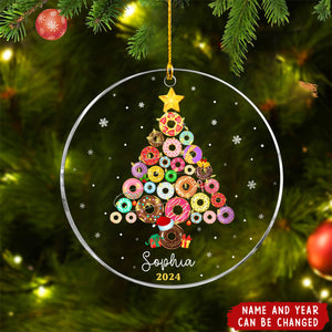 Personalized Donut Ornament, Donut Christmas Tree Acrylic Ornament, Gift for Daughter, Kid Ornament,Custom Christmas Gift