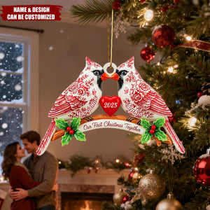 Couple Cardinal Toile de Jouy Personalized Acrylic Ornament, Christmas Gift For Couple
