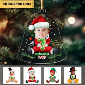 Transparent Ornament - Christmas Gifts - Custom Transparent Ornament from Photo - Christmas Bell Reindeer - My First Christmas 2023