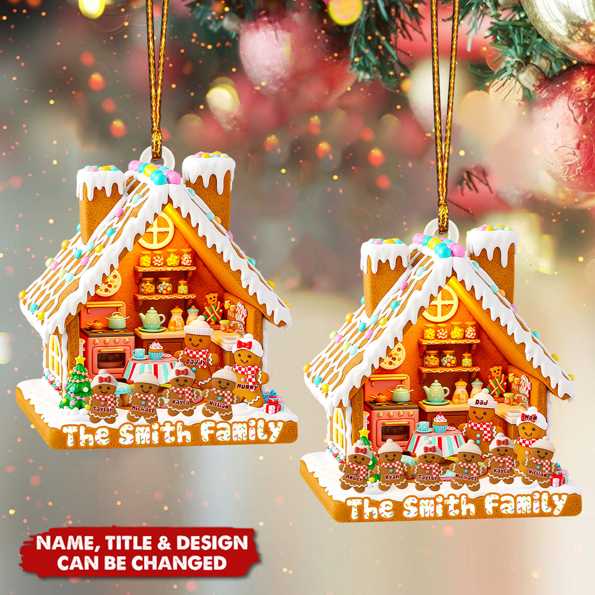 Gingerbread Family - Personalized Christmas Acrylic Ornament