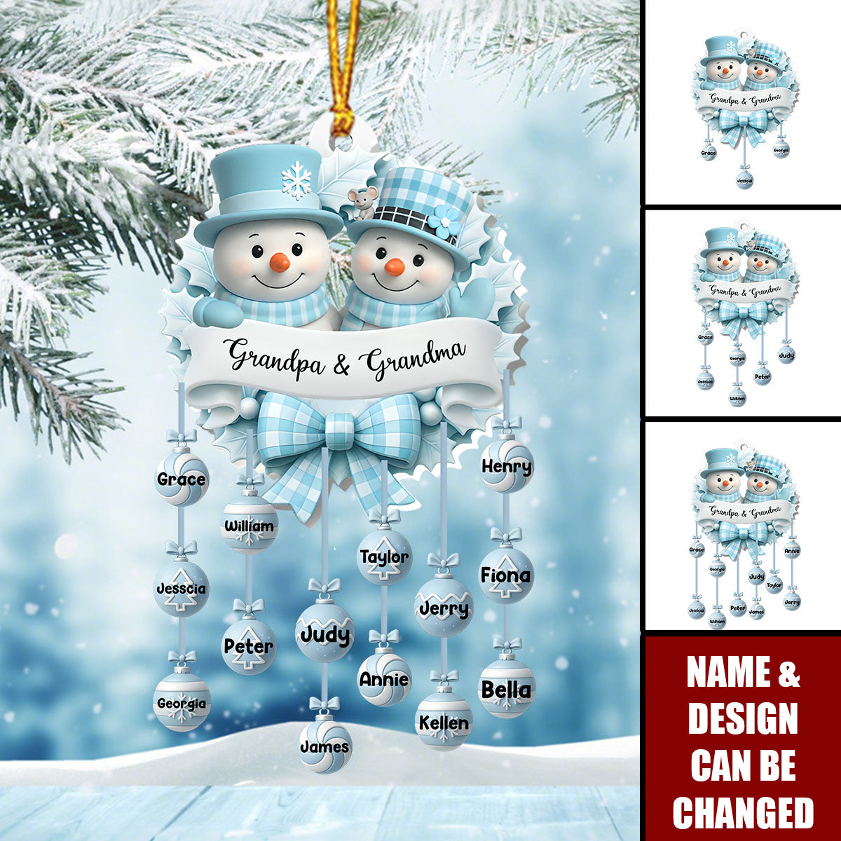 Snowy Grandparents - Personalized 1-Layer Acrylic Ornament