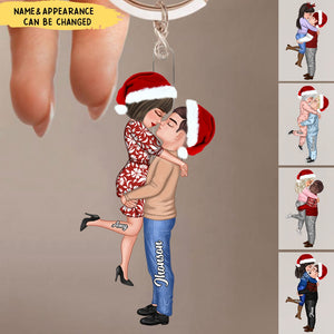 Couple In Christmas Custom Gifts For Husband And Wife Uniform - Personalized Custom Shape Acrylic Keychain