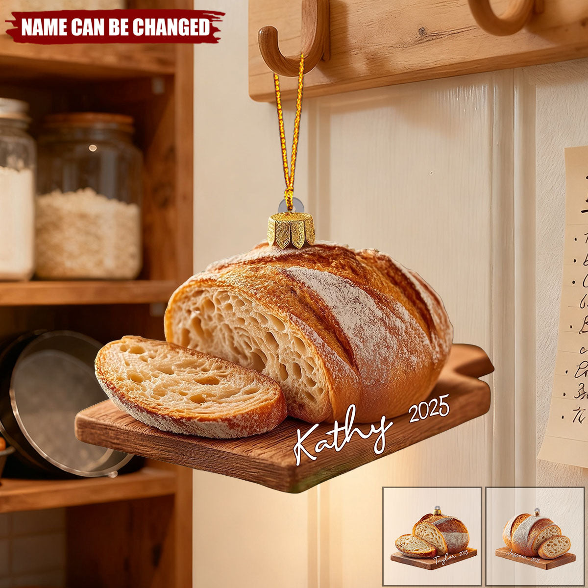 Personalized Sourdough Bread Ornament, Rustic  Acrylic Christmas Gift