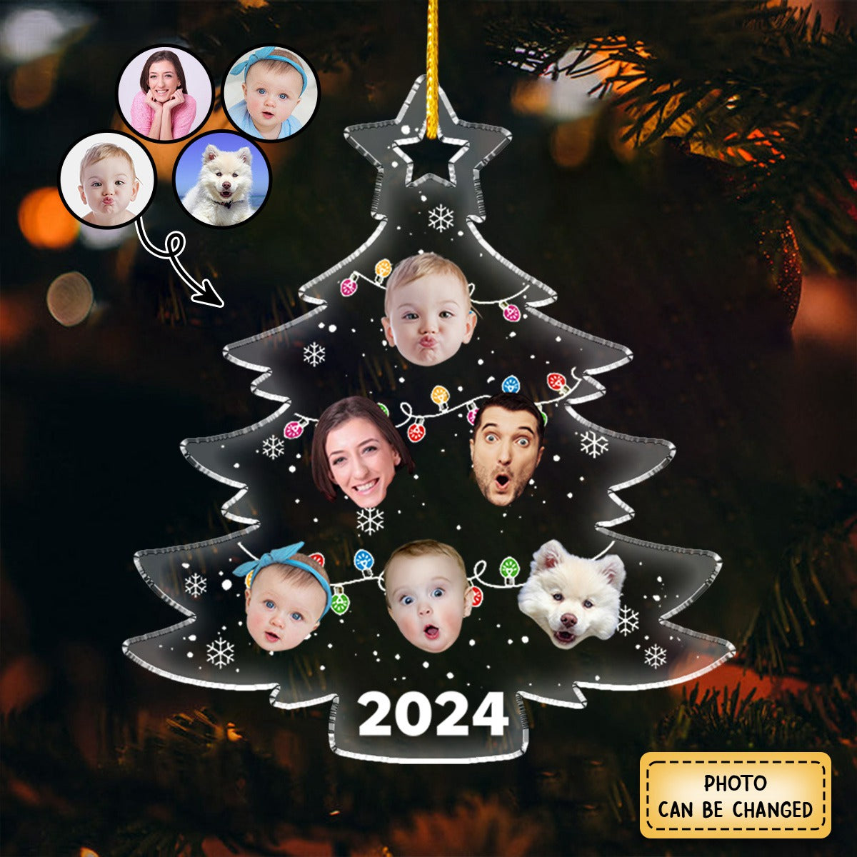 Custom Photo Christmas Tree Family - Personalized Custom Shaped Acrylic Ornament