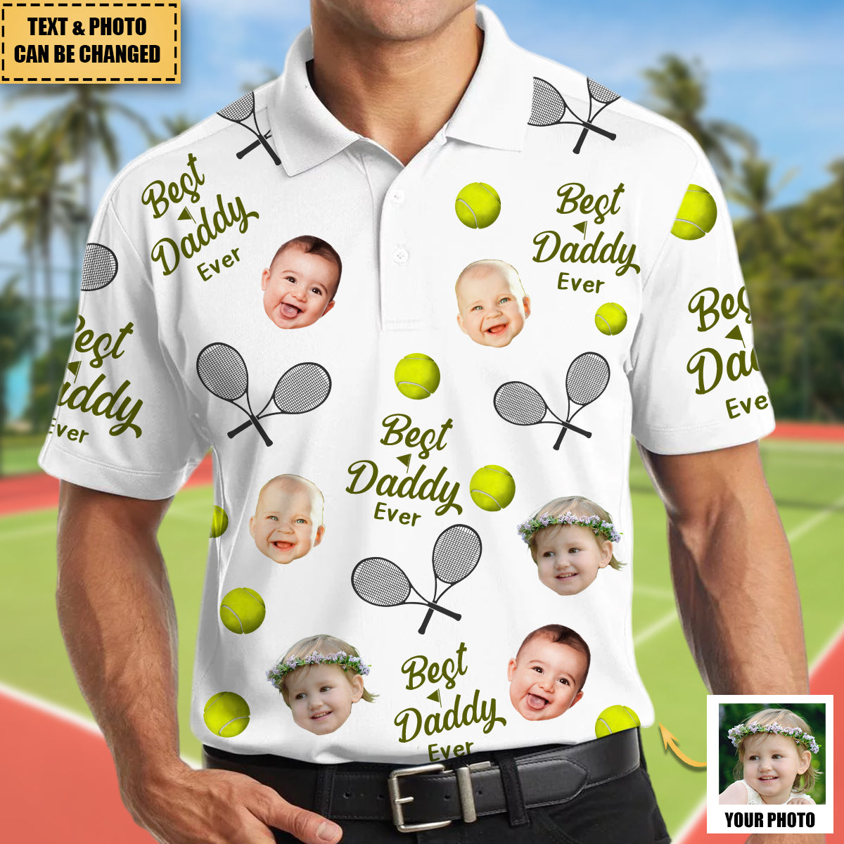 Best Daddy Ever - Personalized Photo Tennis Polo Shirt