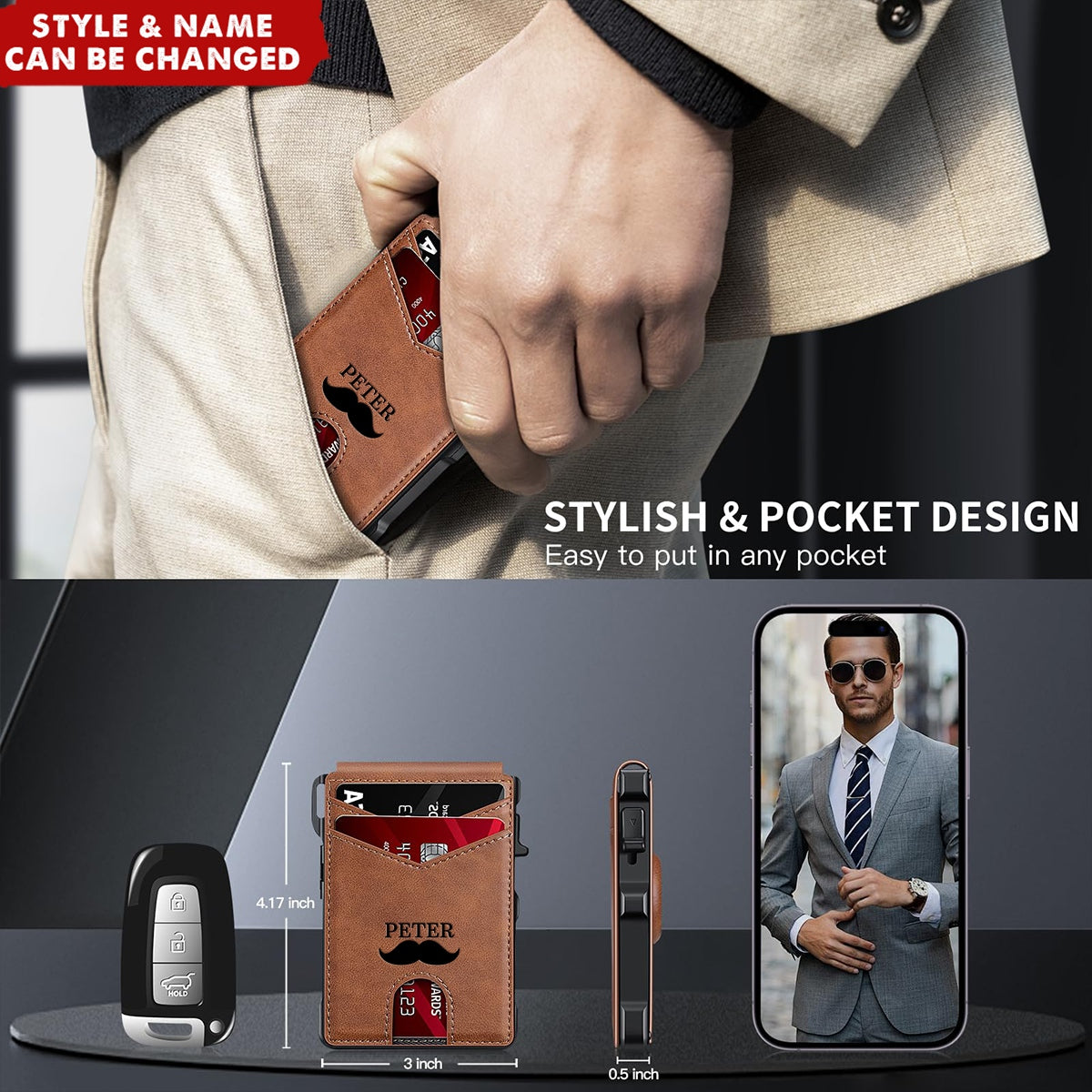 RFID Blocking Bifold with Pop-Up Card Case Personalized AirTag Wallet