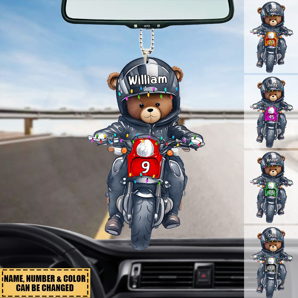 Christmas Motorcycle Bear Personalized Acrylic Car Ornament