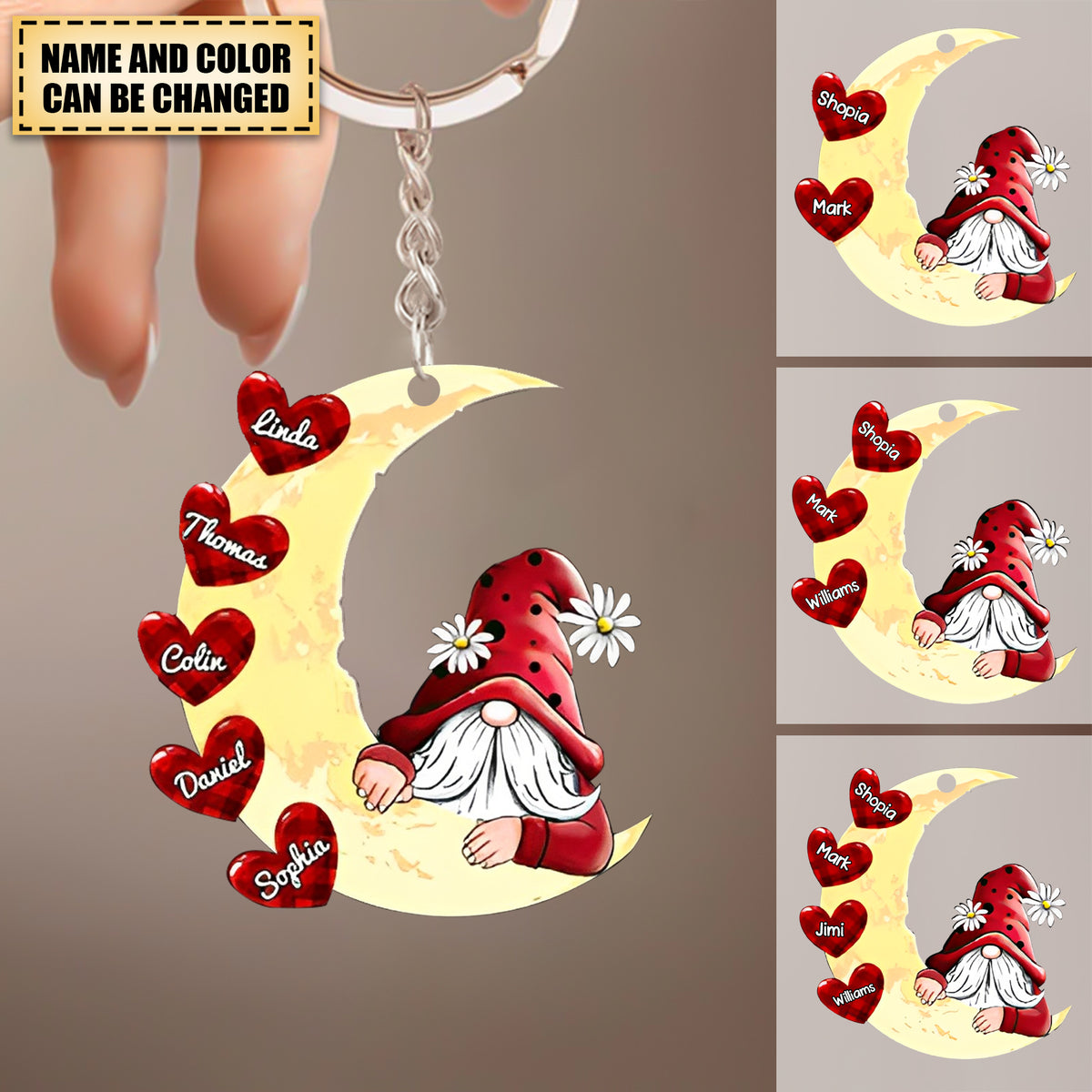 Personalized Grandkids Moon Dwarf grandma with sweetheart grandkids Keychain
