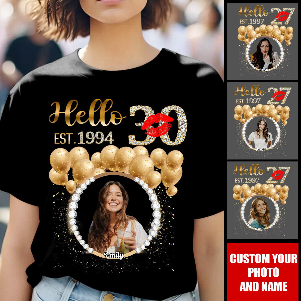 Custom Photo T-Shirt, Hello It's My Birthday Diamond Ideas T-Shirt