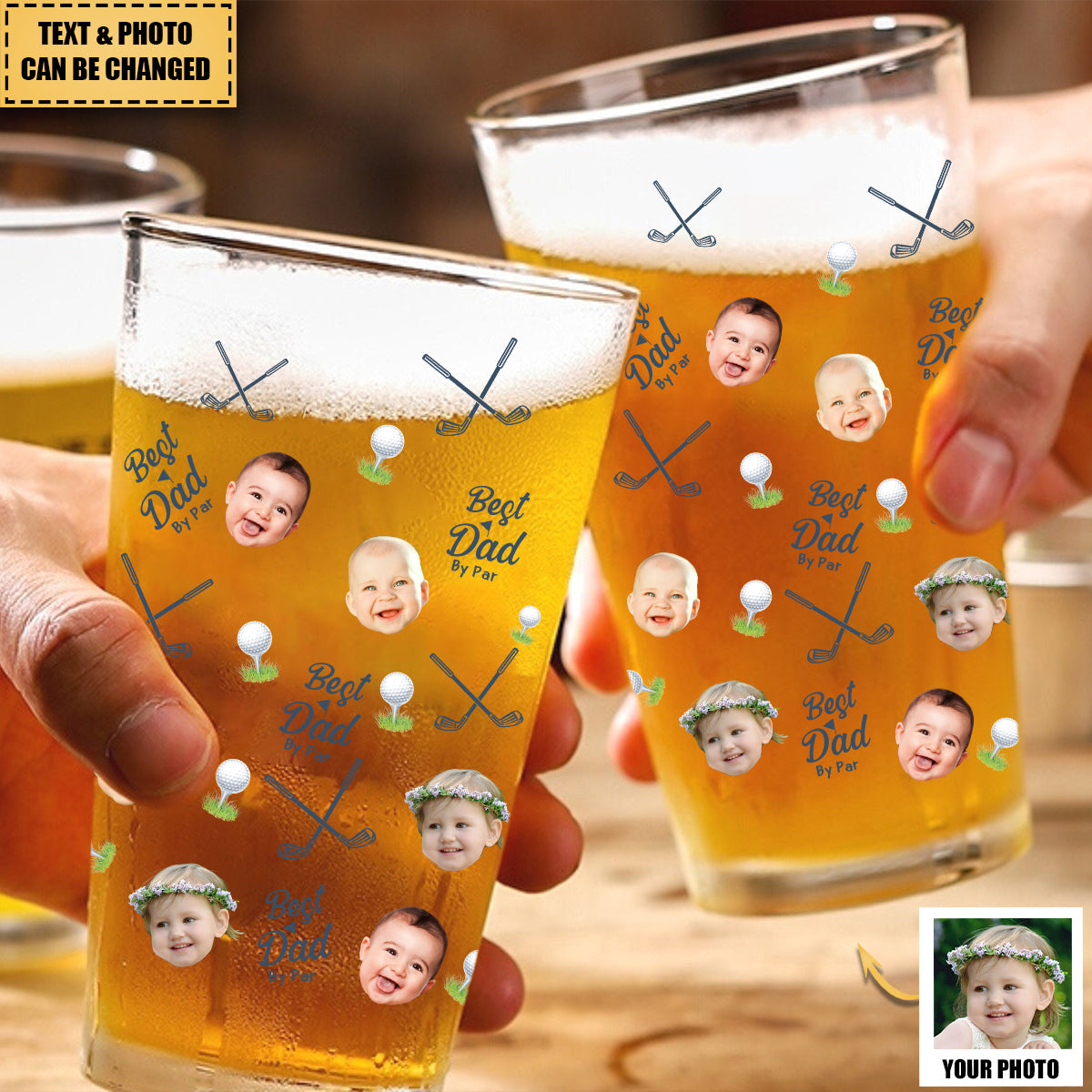 Best Dad By Par - Personalized Photo Beer Glass