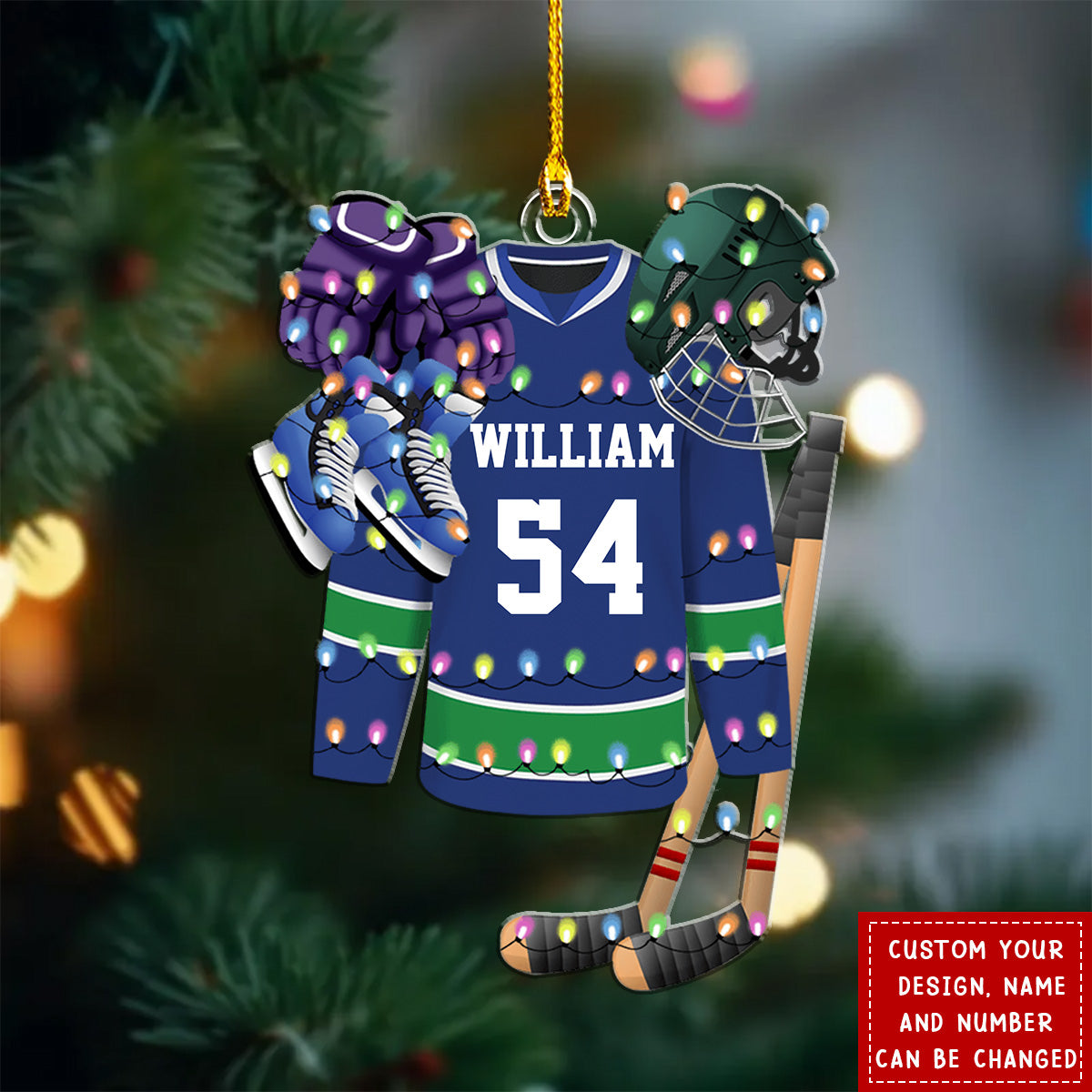 Hockey Apparel and Equipment Personalized Christmas Acrylic Ornament