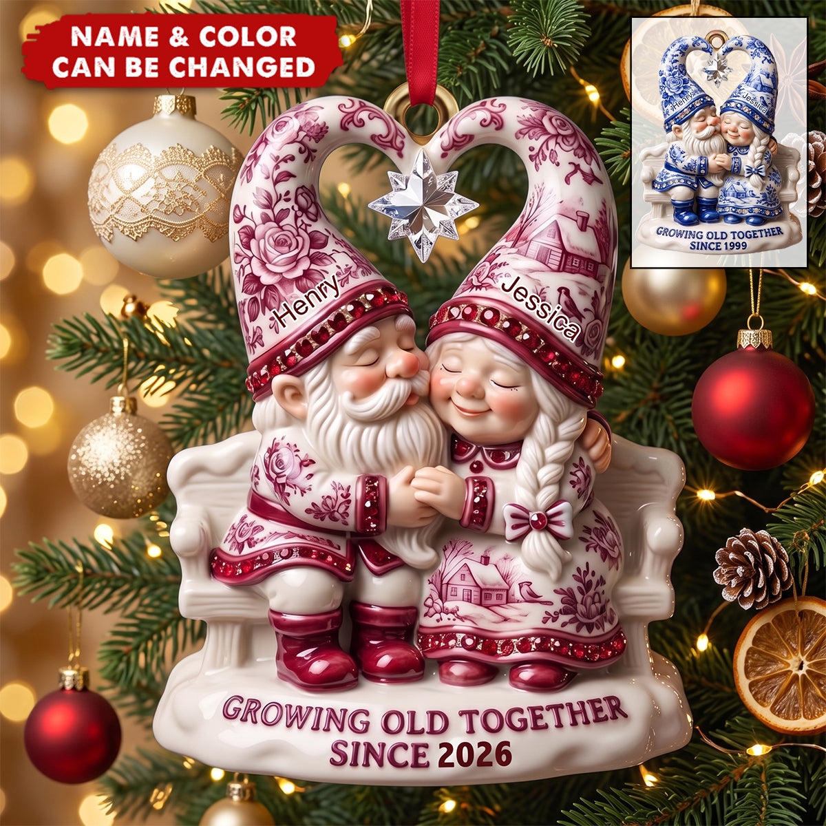 Couple Toile de Jouy Acrylic Ornament - Personalized Christmas Gifts