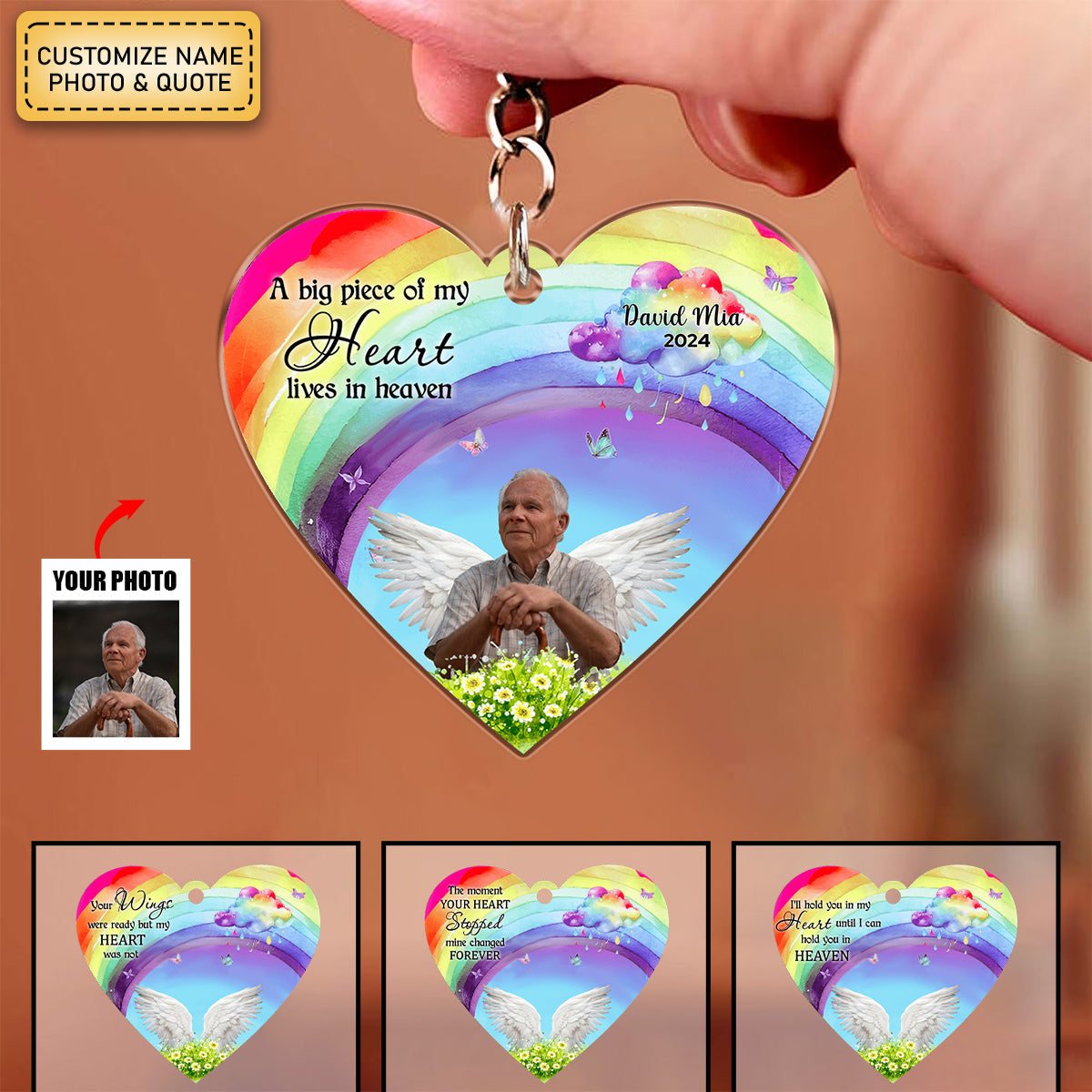 A Big Piece Of My Heart Lives In Heaven Rainbow - Personalized Acrylic Keychain