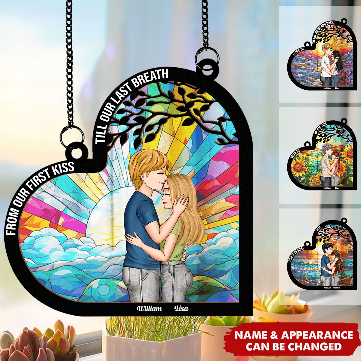 Couples From Our First Kiss Till Our Last Breath - Personalized Window Hanging Suncatcher Ornament