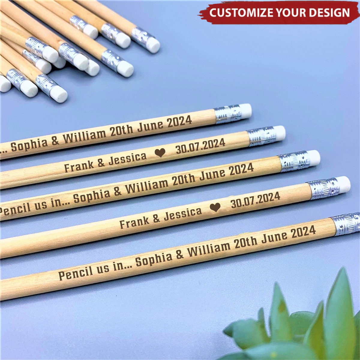 Personalized Pencils - Customized Set Of Pencils For Wedding Stationery
