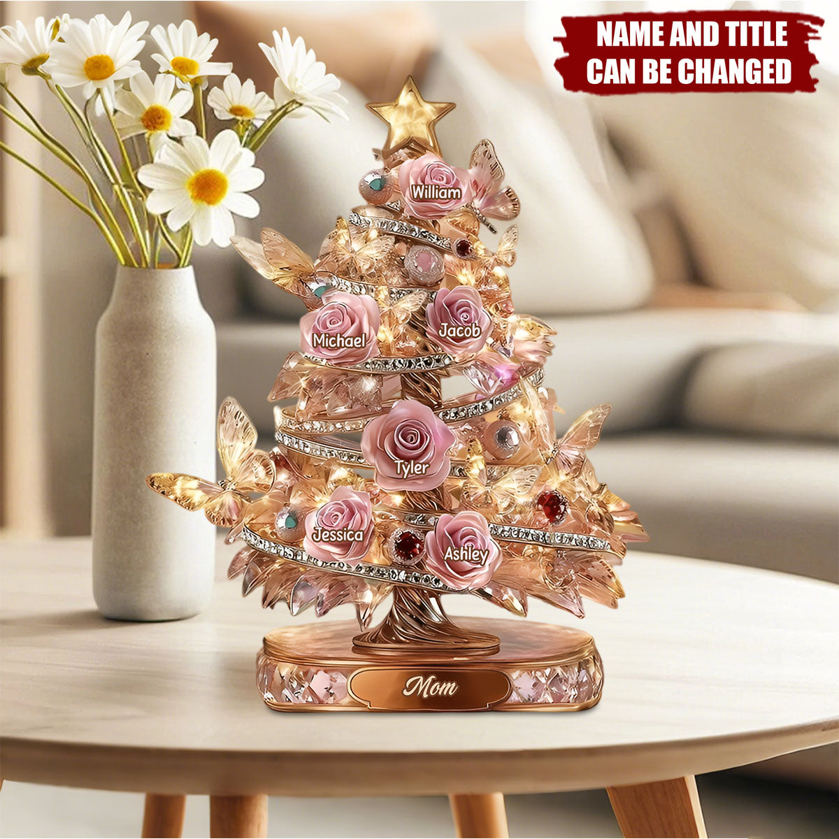 Beautiful Rose Christmas Tree - Personalized Custom Shaped Acrylic Plaque