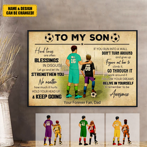Personalized Soccer Poster, Soccer Gift, Gifts For Soccer Players, Sport Gifts For Son, Soccer Lover Gifts With Custom Name, Number, Appearance & Landscape