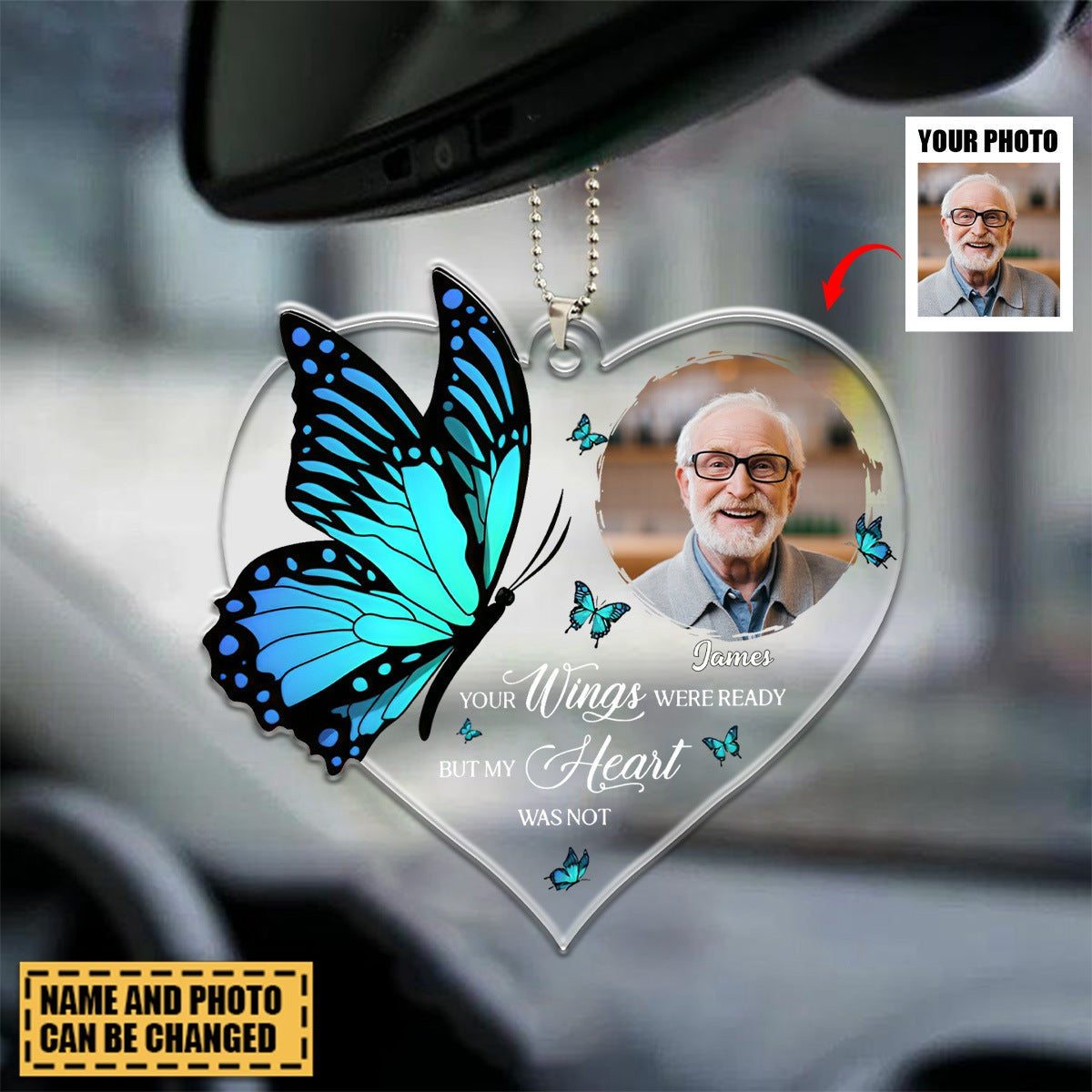 Memorial Car Ornament Your Wings Were Ready - Personalized Photo Car Ornament