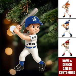 Cute Baseball Player - Personalized Acrylic Ornament, Gift For Son, Daughter, Grandson, Granddaughter