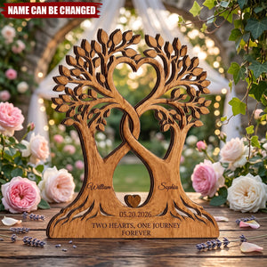Personalized Couple Gift, Wood Anniversary Sign, Intertwined Tree Decor, Custom Wedding Block