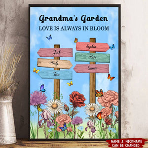 Grandma's Garden Birth Month Flowers Names Sign Personalized Poster