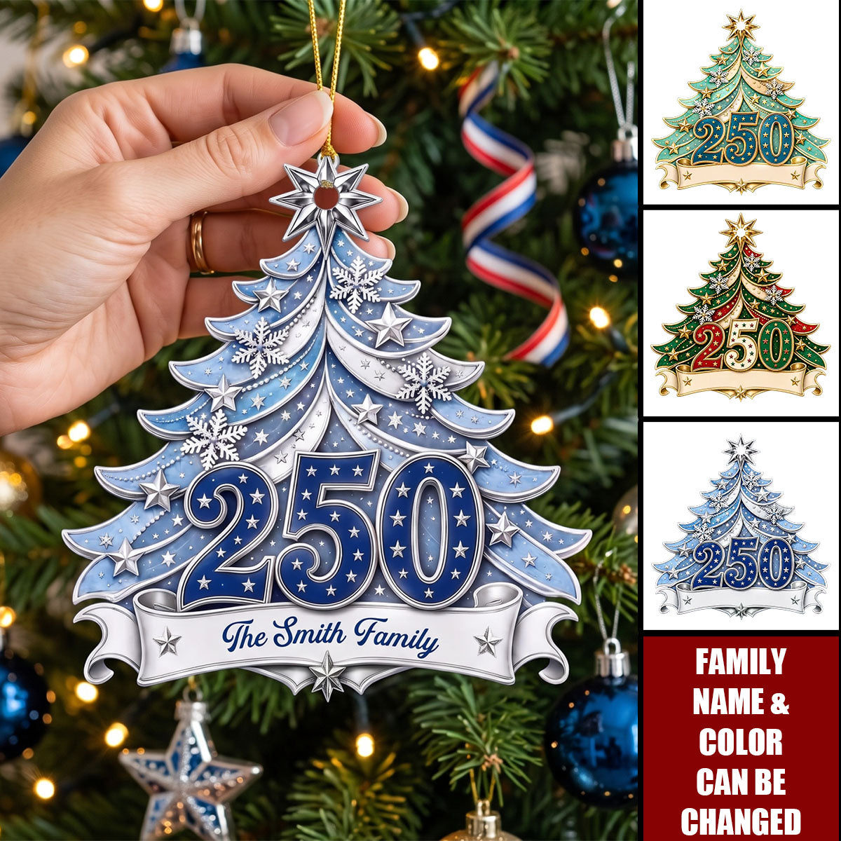 Custom Acrylic Ornament-Personalized America 250th Anniversary Christmas Gifts For Family