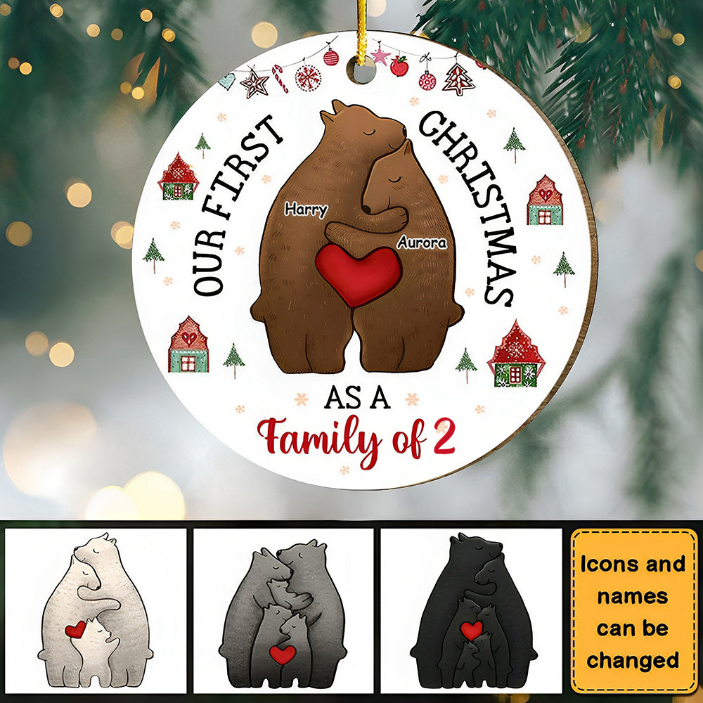 Gift For Family First Christmas Bear Hugging Circle Ornament