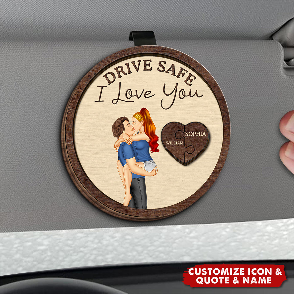 Drive Safe I Love You Kissing Couples - Personalized Custom Shaped Car Visor Clip