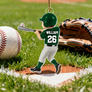 Personalized Baseball Player Ornament – Kid Hitting Ball Acrylic Ornament