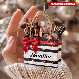 Personalized Makeup Lover Acrylic Ornament - Custom Beauty Bag Gift Idea