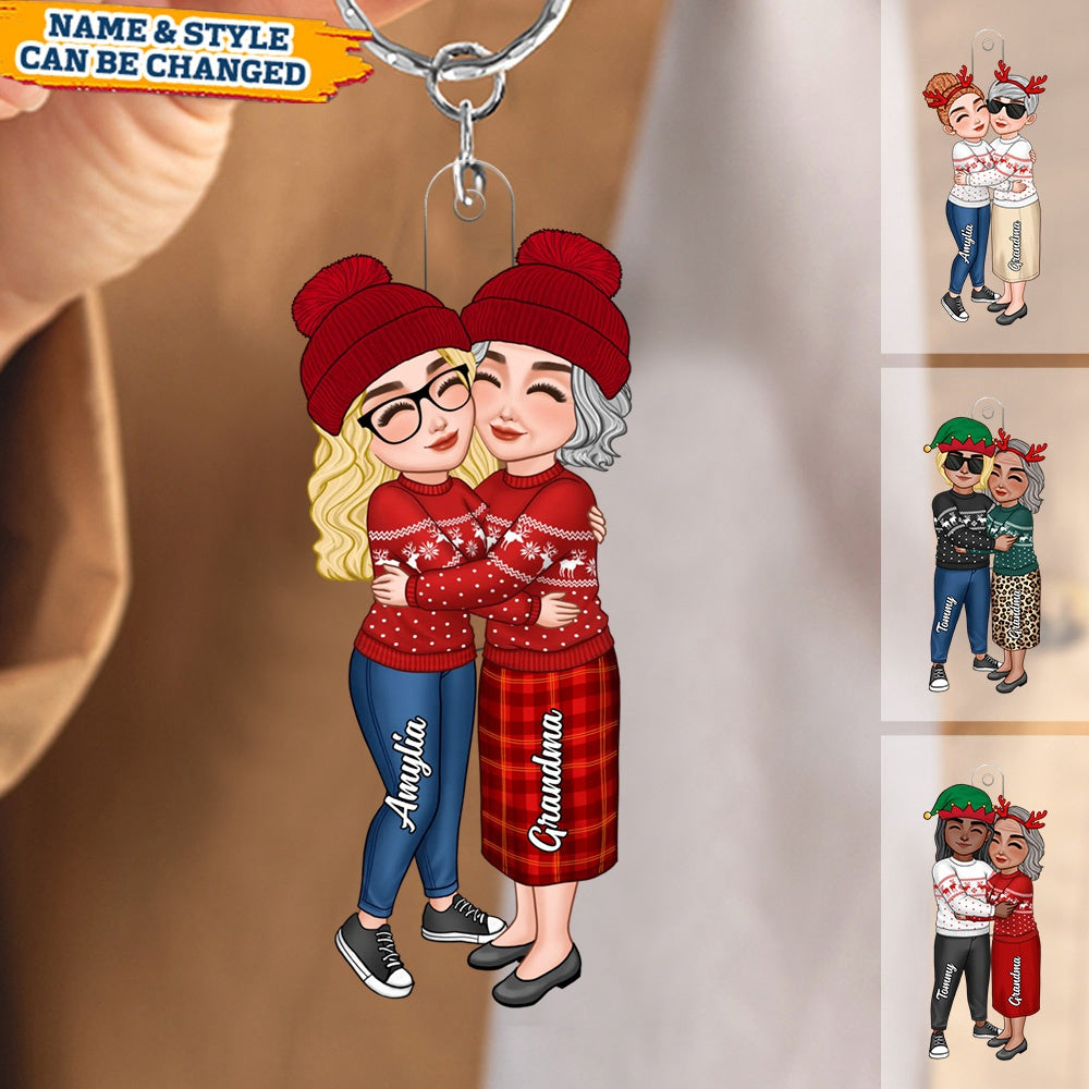 Grandma & Grandkid Hugging Christmas Gift For Teenage Adult Granddaughter Grandson Grandchildren Personalized Acrylic Keychain