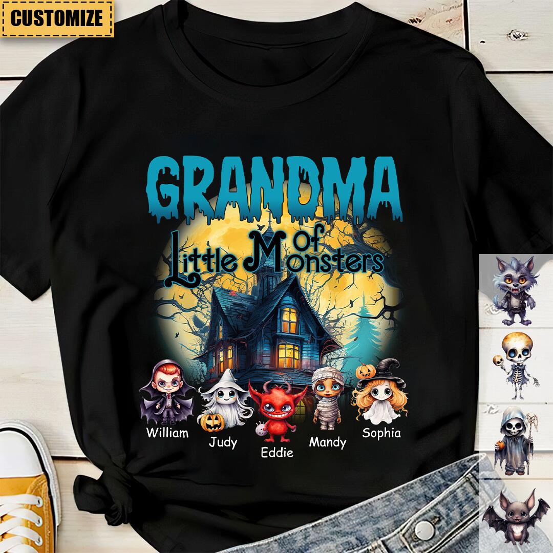 Nana/Papa Of These Little Monsters - Personalized Custom Unisex T-Shirt - Gift For Parents, Gift For Grandparents, Halloween Gift